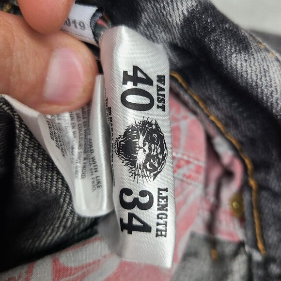 Ed Hardy Denim‎ embroidered black panther head patch leopard jean 40x34 Y2K Rare - Picture 5 of 12